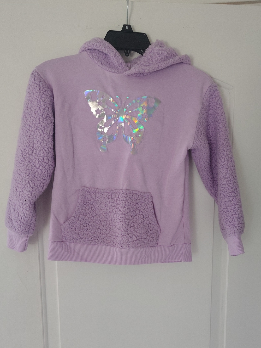 Girls' Lavender Butterfly Sherpa Hoodie Sweatshirt